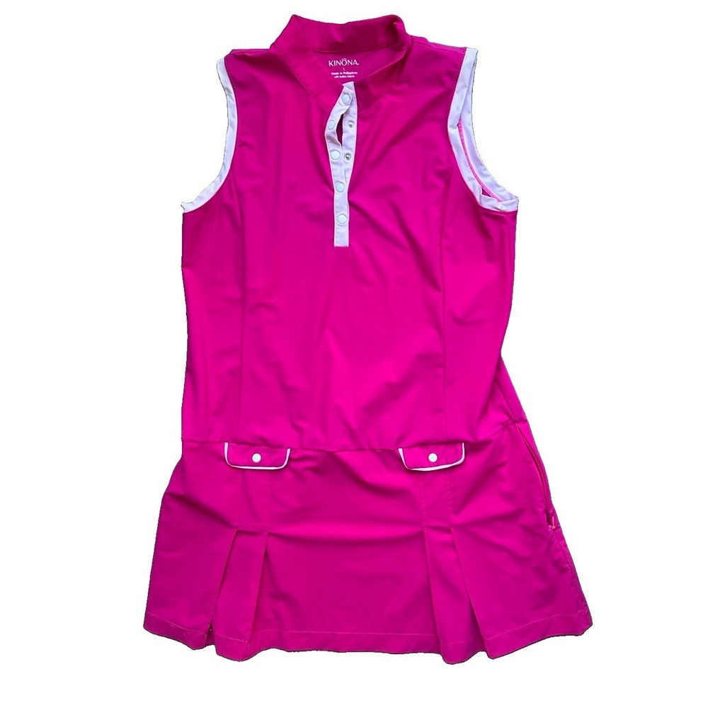 Kinona Golf Dress Sz L Magenta Pink Sleeveless Pockets Pickleball
